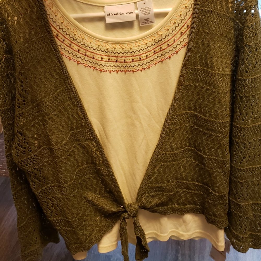 NWT Alfred Dunner Beaded Neckline Top w/ Cardigan
